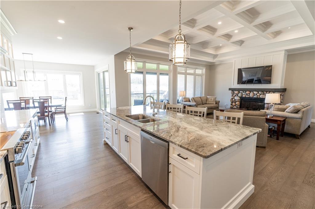 15 Hudson Drive, Brantford, ON - Indoor Photo Showing Kitchen With Fireplace With Double Sink With Upgraded Kitchen