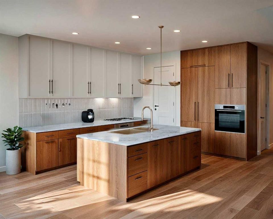 87 Heritage Manor, Cochrane, AB - Indoor Photo Showing Kitchen With Double Sink
