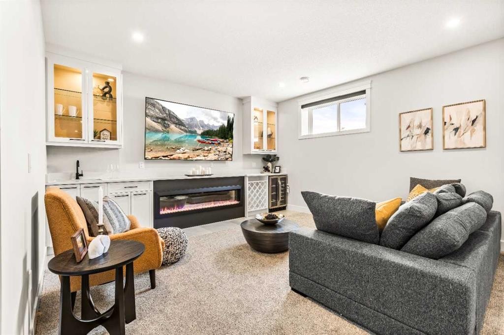 112 South Shore View, Chestermere, AB - Indoor Photo Showing Living Room With Fireplace