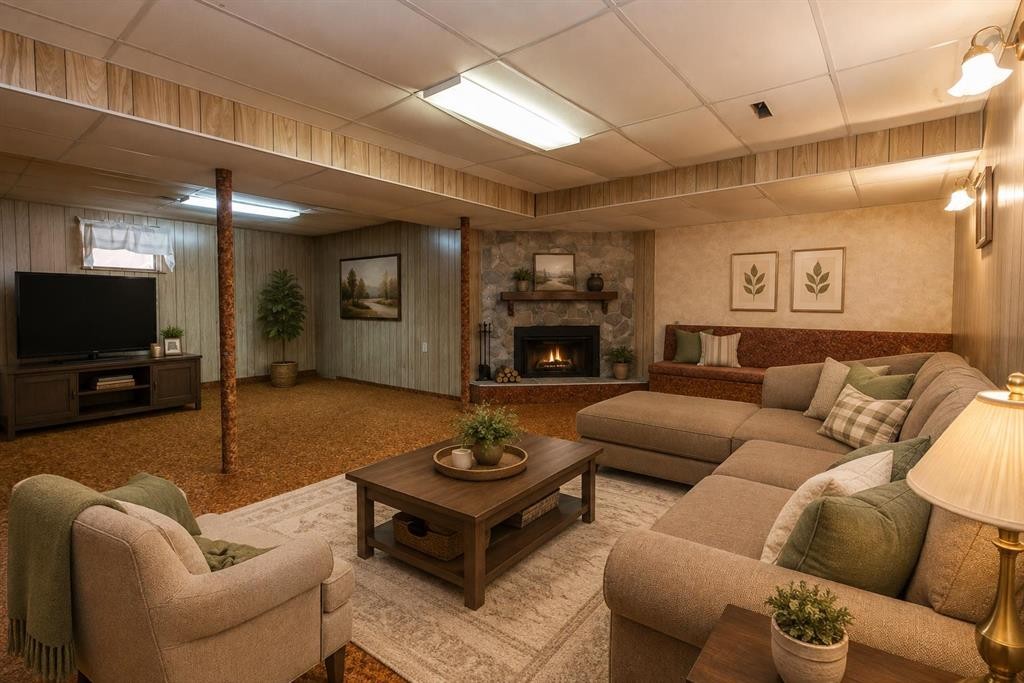 1910 26 Avenue, Delburne, AB - Indoor Photo Showing Other Room With Fireplace