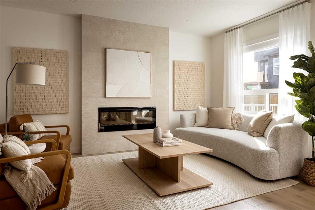 59 Annette Green Nw, Calgary, AB - Indoor Photo Showing Living Room With Fireplace