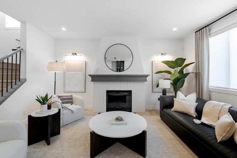 43 Marmot Grove Nw, Calgary, AB - Indoor Photo Showing Living Room With Fireplace
