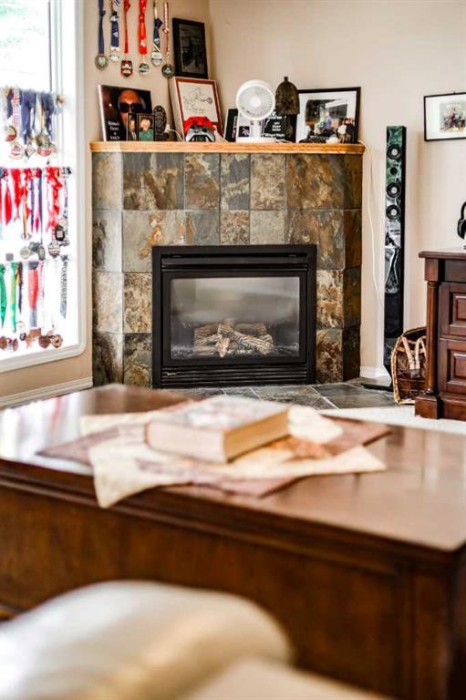 50 Sarcee Place West, Lethbridge, AB - Indoor Photo Showing Living Room With Fireplace
