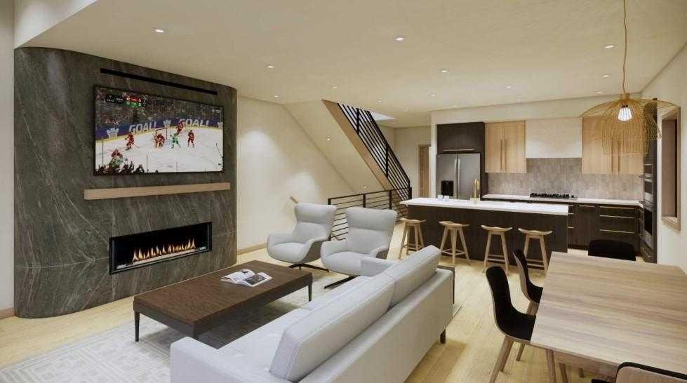 713B 4Th Street, Canmore, AB - Indoor With Fireplace