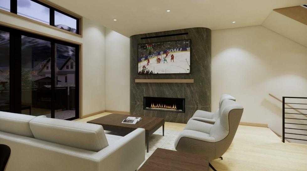 713B 4Th Street, Canmore, AB - Indoor Photo Showing Living Room With Fireplace