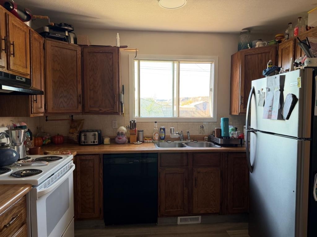645 3 Avenue West, Drumheller, AB - Indoor Photo Showing Kitchen With Double Sink
