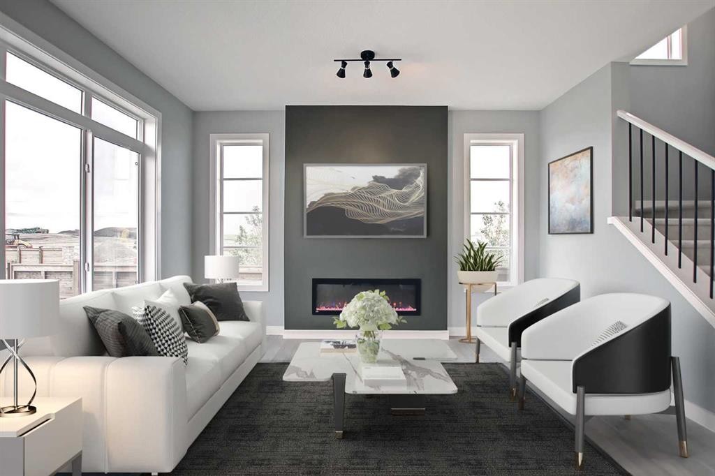 47 Agate Road, Cochrane, AB - Indoor Photo Showing Living Room With Fireplace