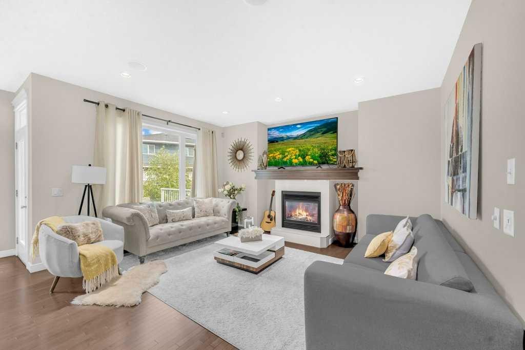 54 Redstone Mews Ne, Calgary, AB - Indoor Photo Showing Living Room With Fireplace