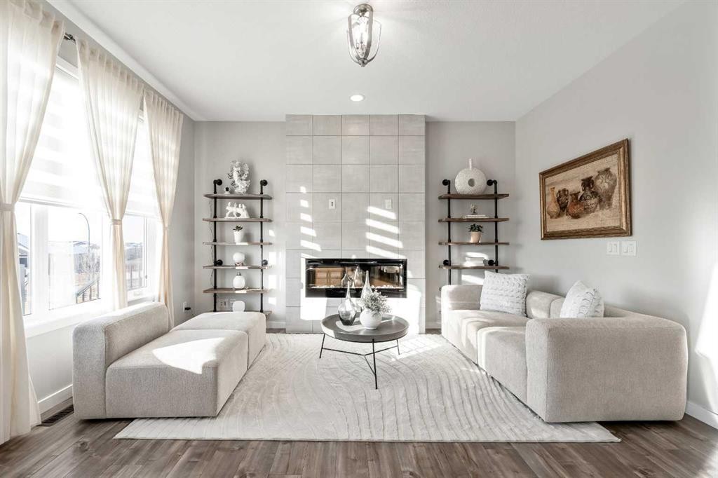 240 Lucas Crescent Nw, Calgary, AB - Indoor Photo Showing Living Room With Fireplace