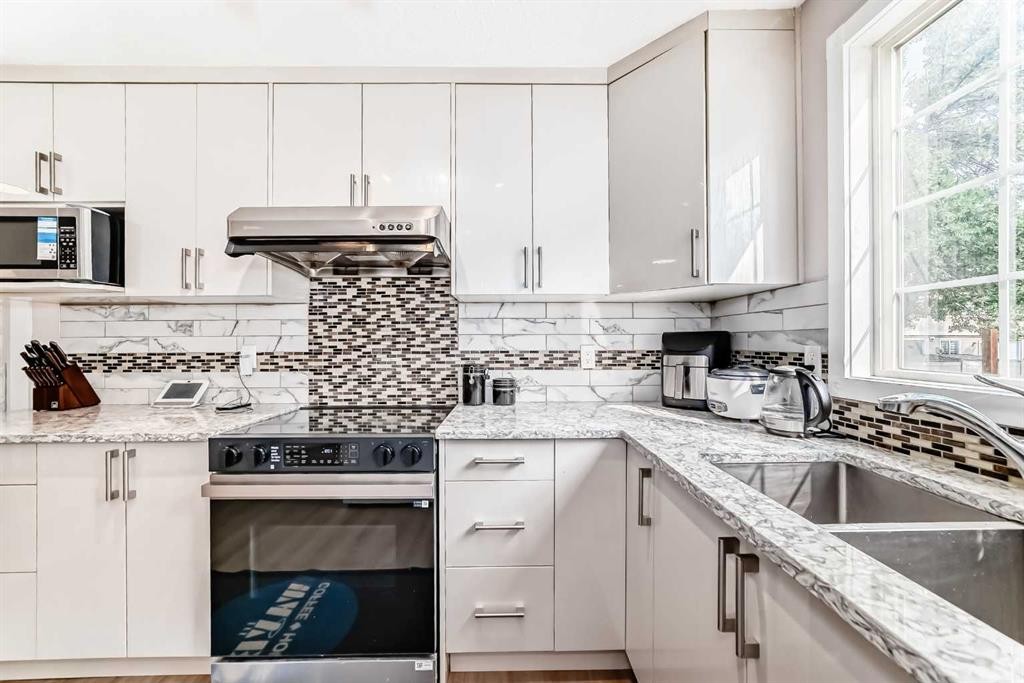 120 Pineset Place Ne, Calgary, AB - Indoor Photo Showing Kitchen With Double Sink With Upgraded Kitchen