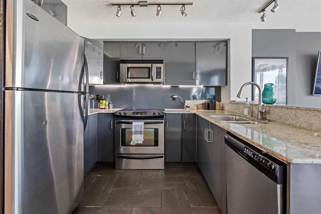 1602-188 15 Avenue Sw, Calgary, AB - Indoor Photo Showing Kitchen With Double Sink With Upgraded Kitchen