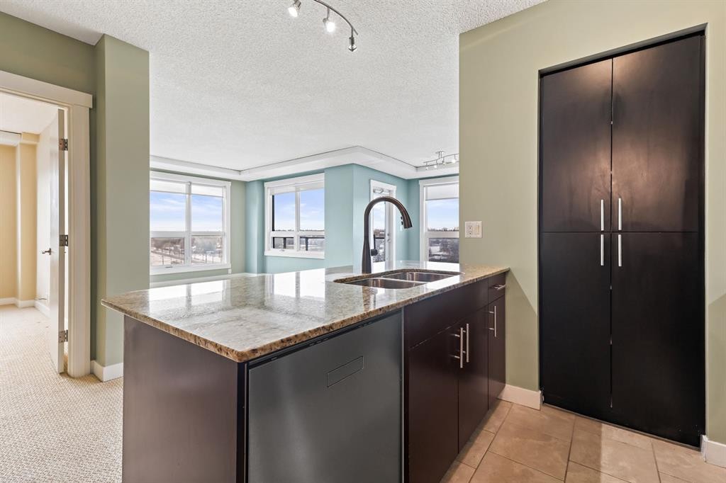 720-8710 Horton Road Sw, Calgary, AB - Indoor Photo Showing Kitchen With Double Sink