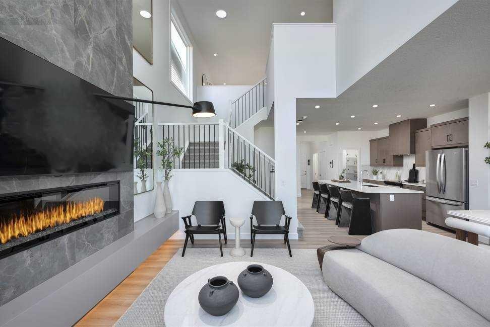 29 Wolf Hollow Common Se, Calgary, AB - Indoor With Fireplace