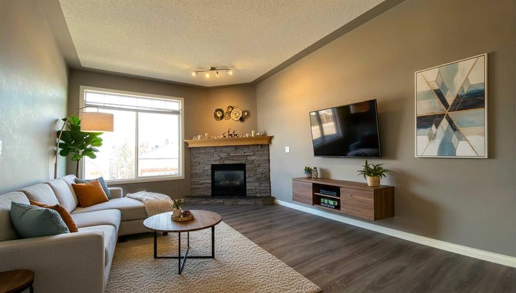 179 Sierra Morena Landing Sw, Calgary, AB - Indoor Photo Showing Living Room With Fireplace