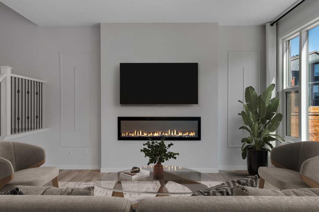 20 Rowley Common Nw, Calgary, AB - Indoor Photo Showing Living Room With Fireplace
