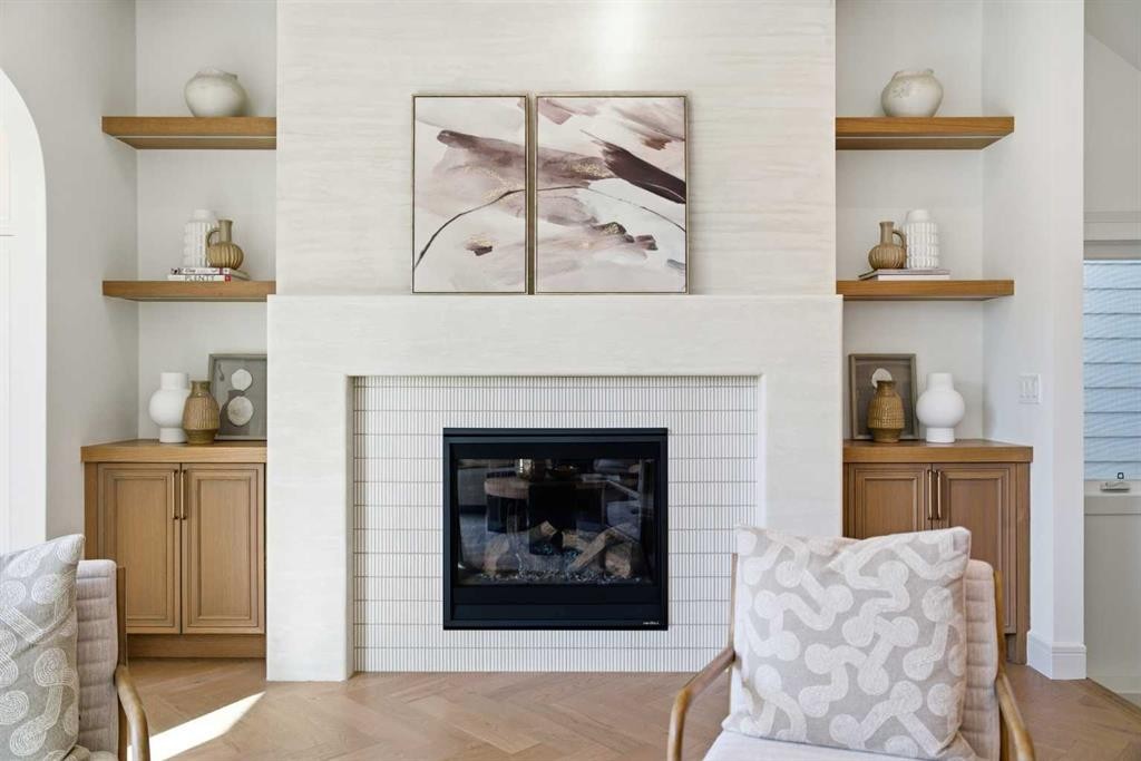 1739 48 Avenue Sw, Calgary, AB - Indoor Photo Showing Living Room With Fireplace