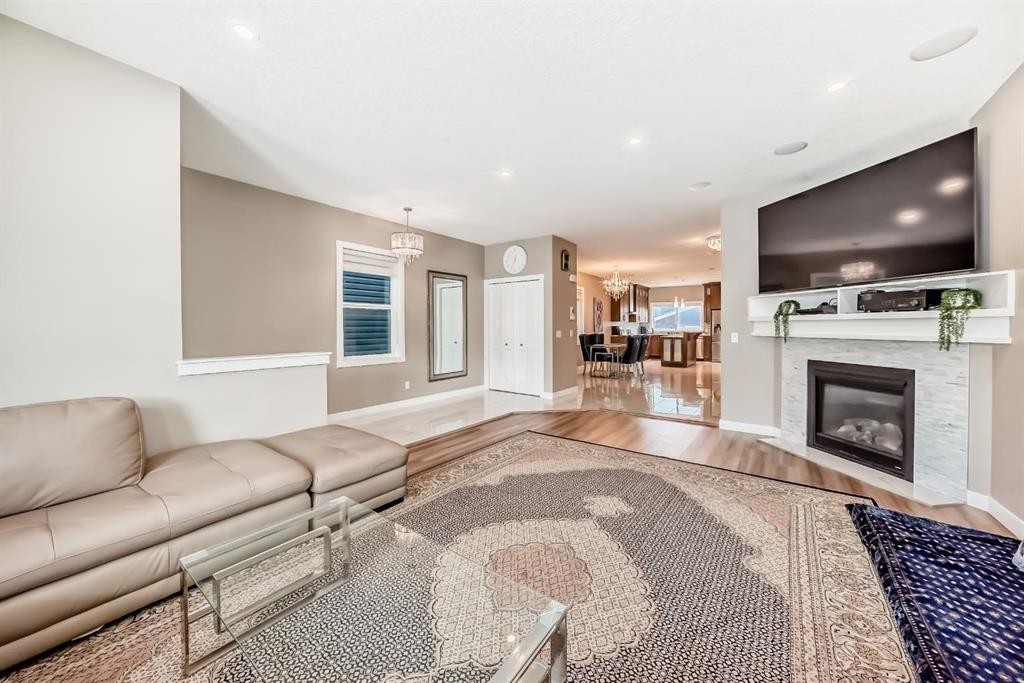 36 Red Embers Row Ne, Calgary, AB - Indoor Photo Showing Living Room With Fireplace