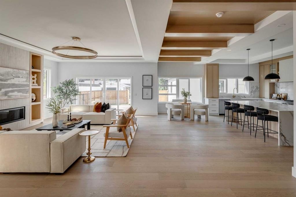 3444 Lane Crescent Sw, Calgary, AB - Indoor Photo Showing Living Room With Fireplace