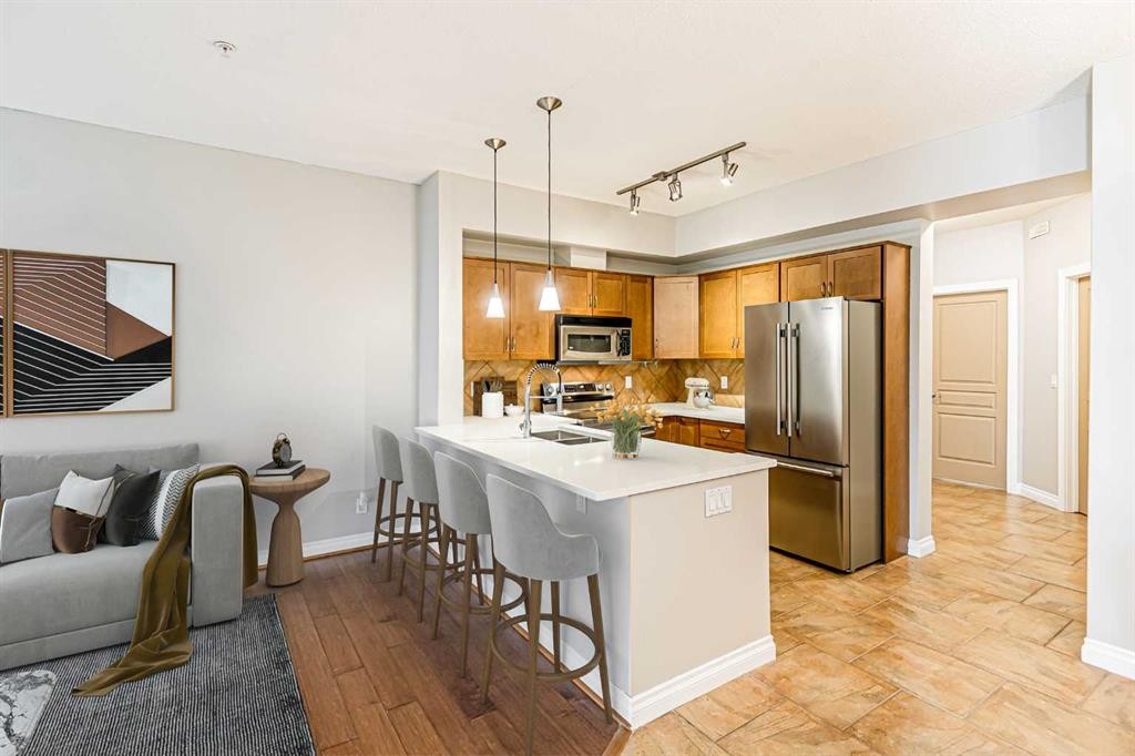 3-148 Rockyledge View Nw, Calgary, AB - Indoor Photo Showing Kitchen With Stainless Steel Kitchen