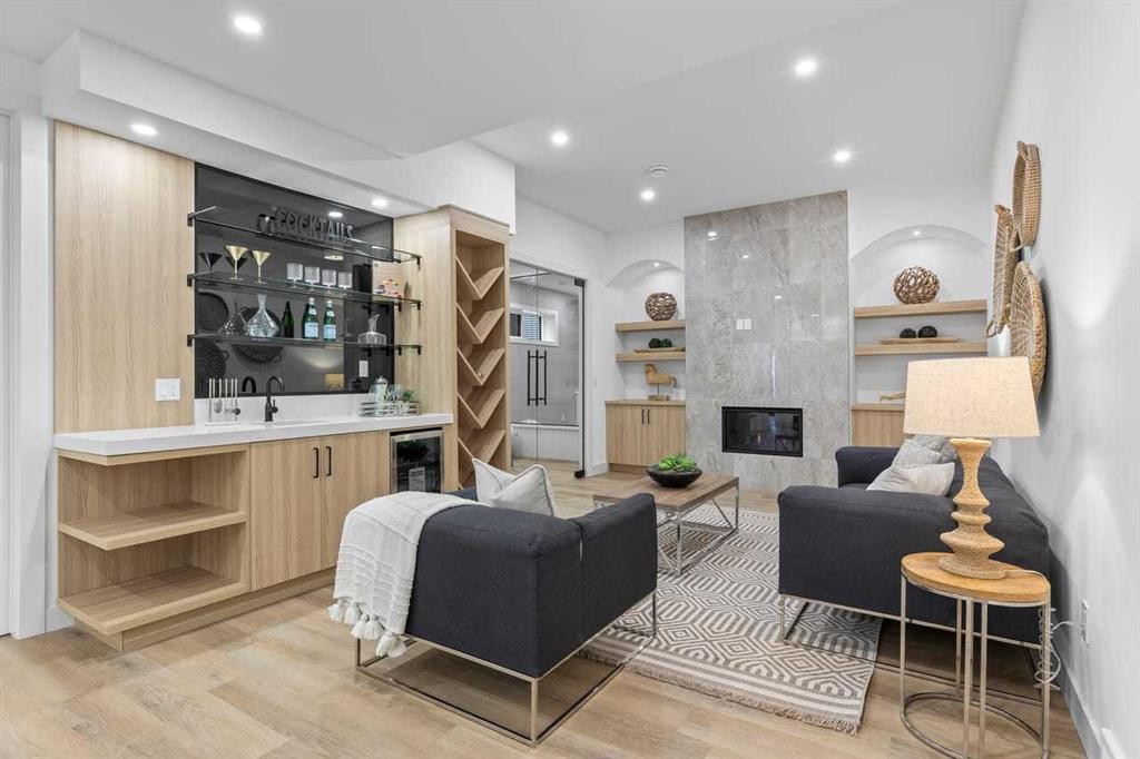 407 Patterson Boulevard Sw, Calgary, AB - Indoor With Fireplace