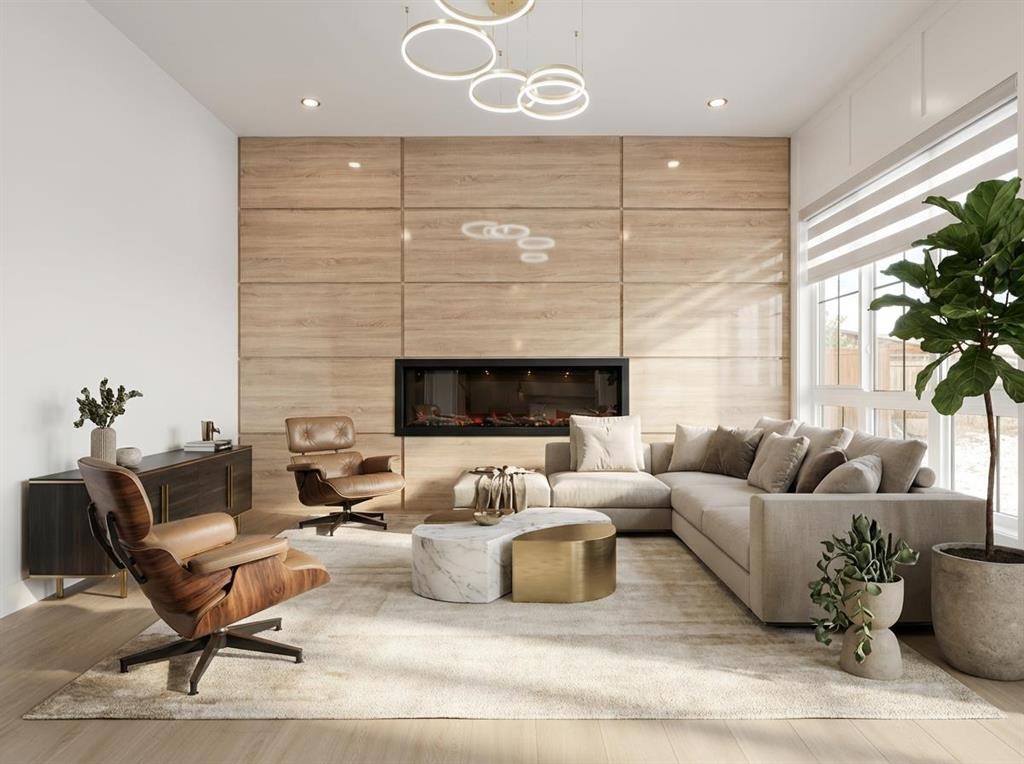 230 Royal Birch View Nw, Calgary, AB - Indoor Photo Showing Living Room With Fireplace