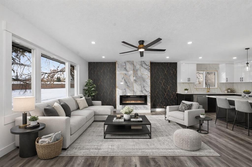 432 Ogden Drive Se, Calgary, AB - Indoor Photo Showing Living Room With Fireplace