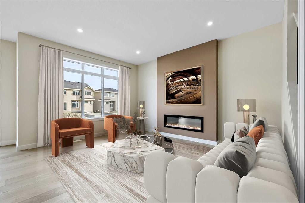 8 Topaz Place, Cochrane, AB - Indoor Photo Showing Living Room With Fireplace