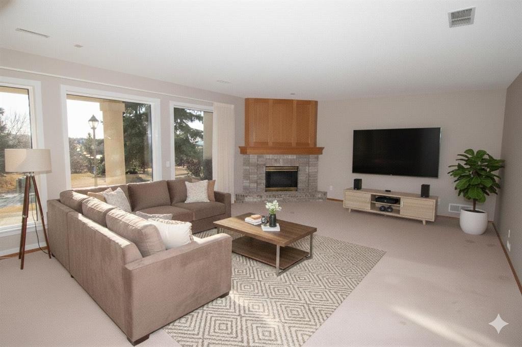 16 Eagleview Heights Nw, Cochrane, AB - Indoor Photo Showing Living Room With Fireplace