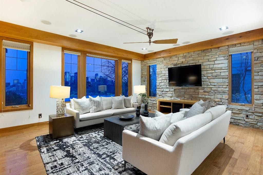 738 Crescent Road Nw, Calgary, AB - Indoor Photo Showing Living Room With Fireplace