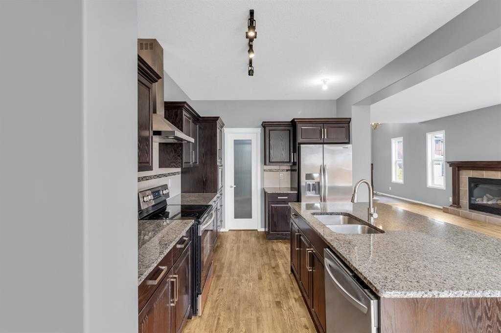 66 Skyview Shores Terrace Ne, Calgary, AB - Indoor Photo Showing Kitchen With Fireplace With Stainless Steel Kitchen With Double Sink With Upgraded Kitchen