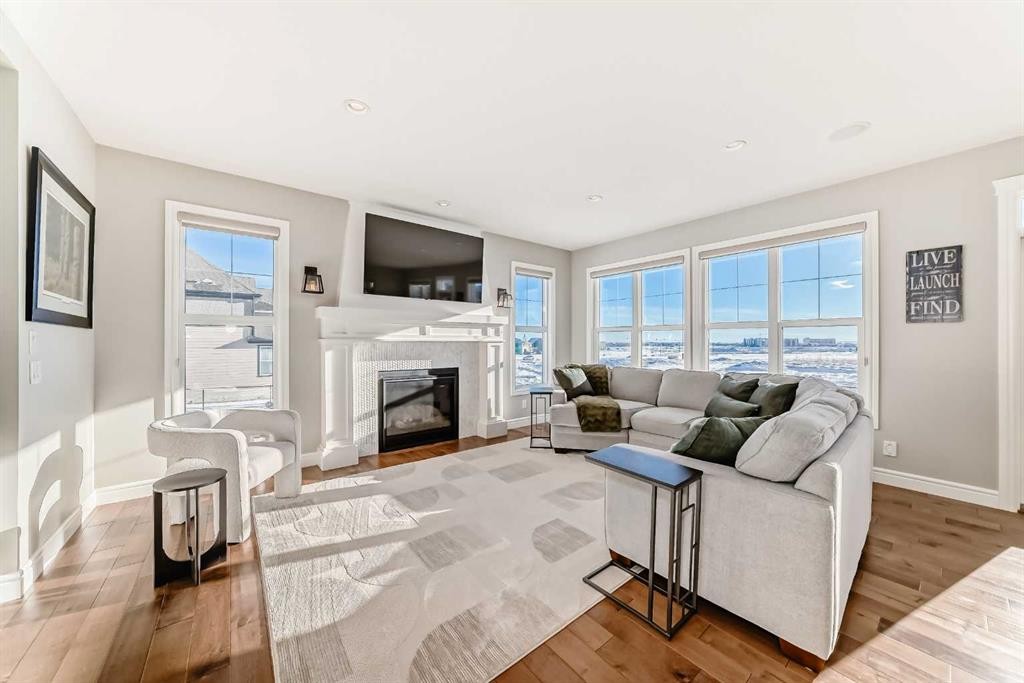35 Mahogany Crescent Se, Calgary, AB - Indoor Photo Showing Living Room With Fireplace