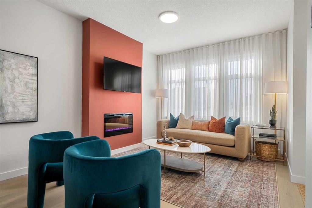 14406 15 Street Ne, Calgary, AB - Indoor Photo Showing Living Room With Fireplace