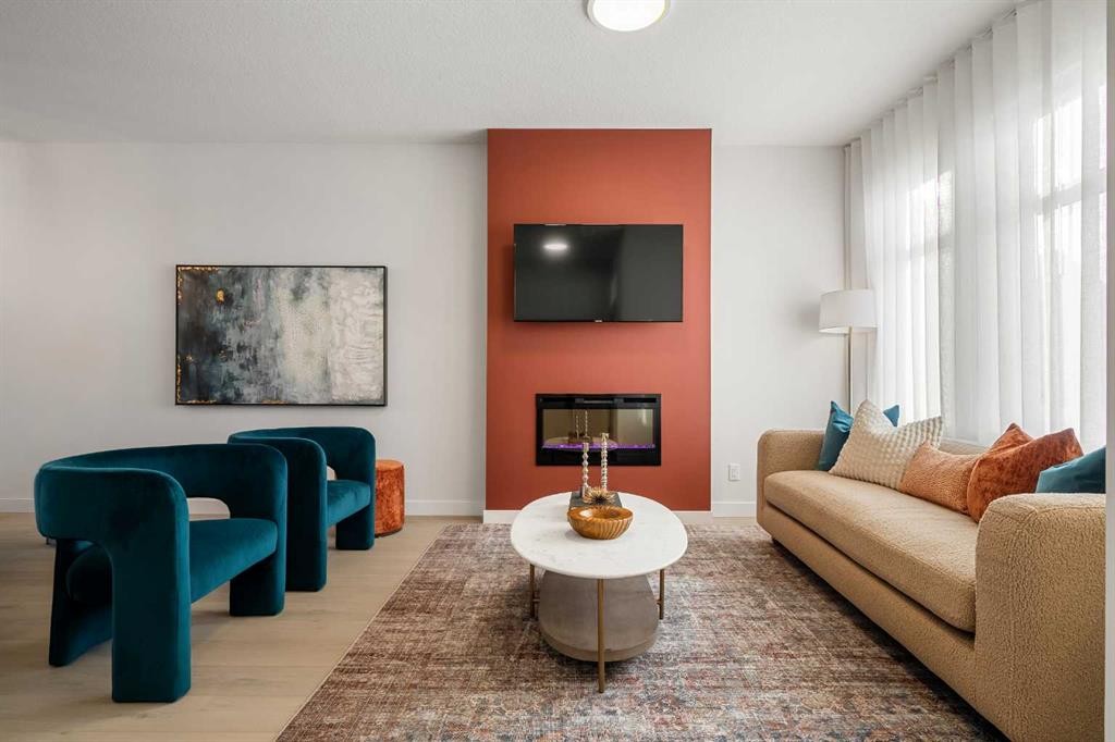14406 15 Street Ne, Calgary, AB - Indoor Photo Showing Living Room With Fireplace