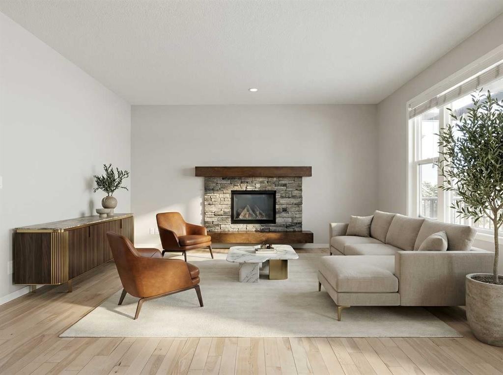2148 Brightoncrest Green Se, Calgary, AB - Indoor Photo Showing Living Room With Fireplace