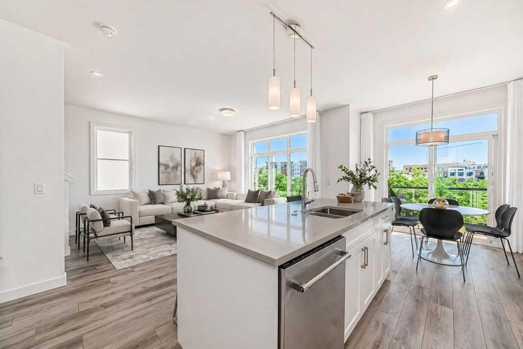 53 Spring Creek Common Sw, Calgary, AB - Indoor Photo Showing Kitchen With Double Sink With Upgraded Kitchen