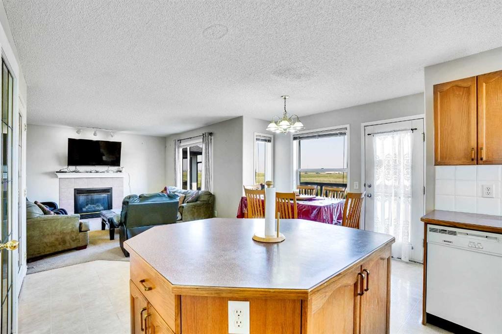 69 Coral Springs Park Ne, Calgary, AB - Indoor Photo Showing Kitchen With Fireplace