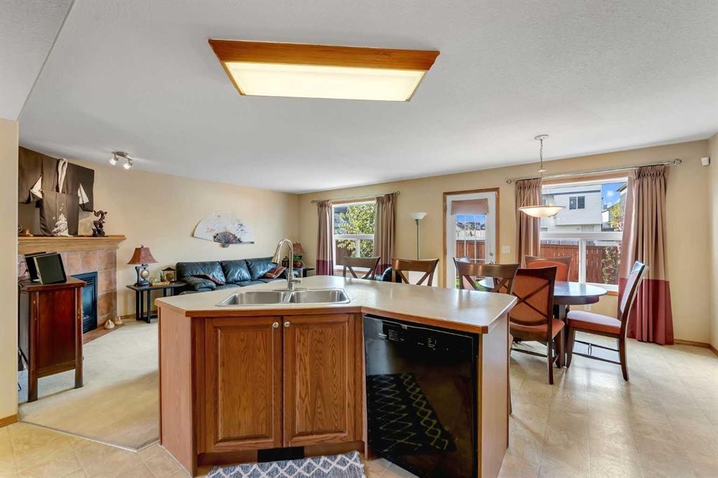 214 Saddlemont Boulevard Ne, Calgary, AB - Indoor Photo Showing Kitchen With Fireplace With Double Sink