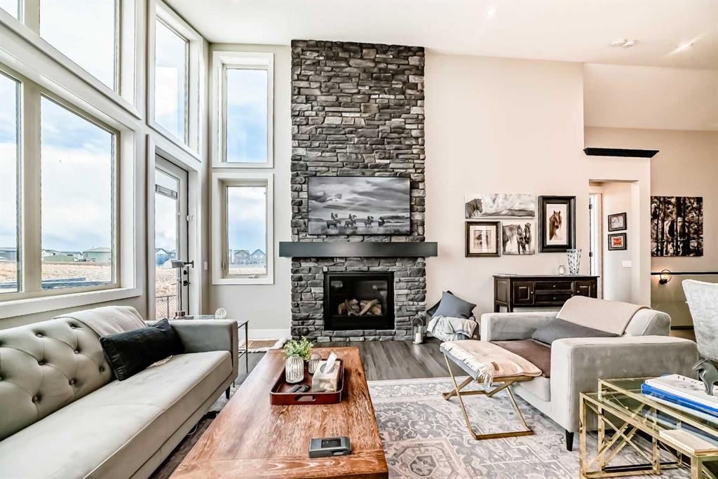 64 Walcrest View Se, Calgary, AB - Indoor Photo Showing Living Room With Fireplace