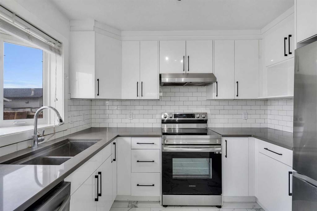 429 Taradale Drive Ne, Calgary, AB - Indoor Photo Showing Kitchen With Stainless Steel Kitchen With Double Sink With Upgraded Kitchen