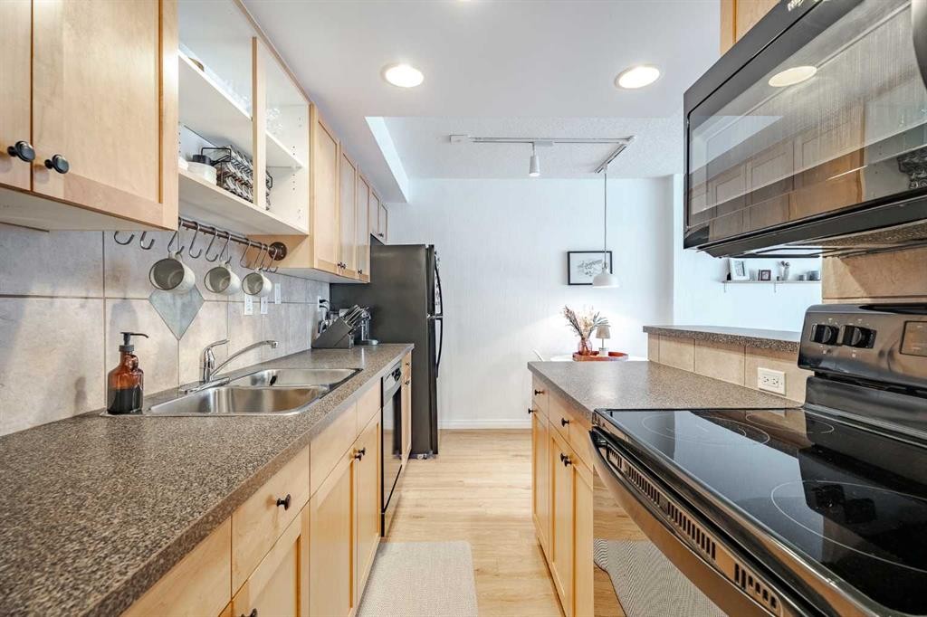 202-340 4 Avenue Ne, Calgary, AB - Indoor Photo Showing Kitchen With Double Sink