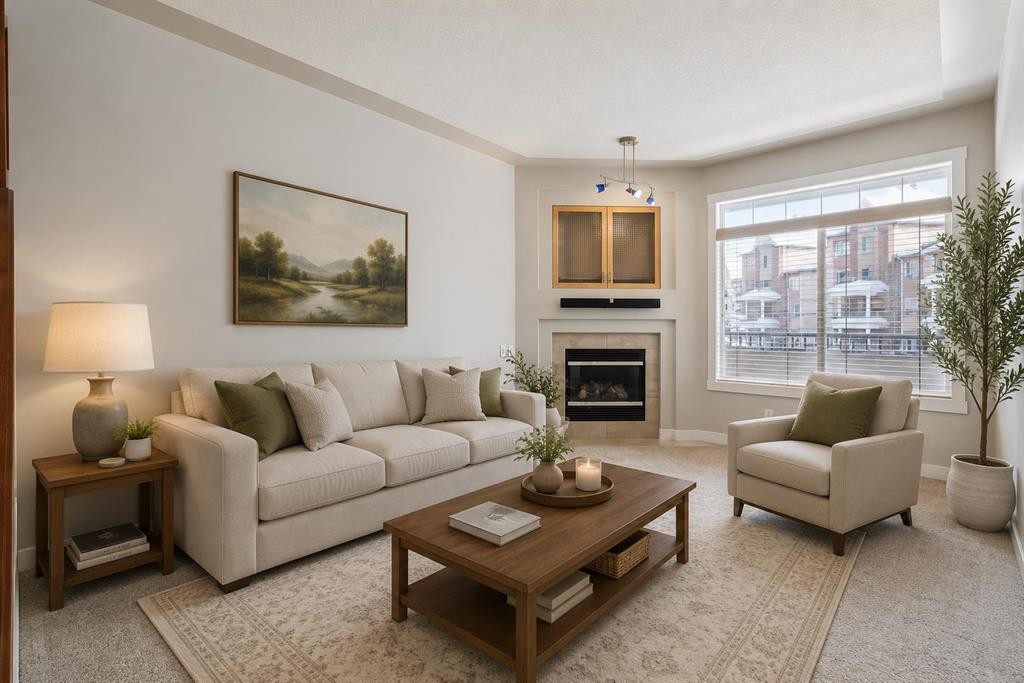 39 Sierra Morena Landing Sw, Calgary, AB - Indoor Photo Showing Living Room With Fireplace
