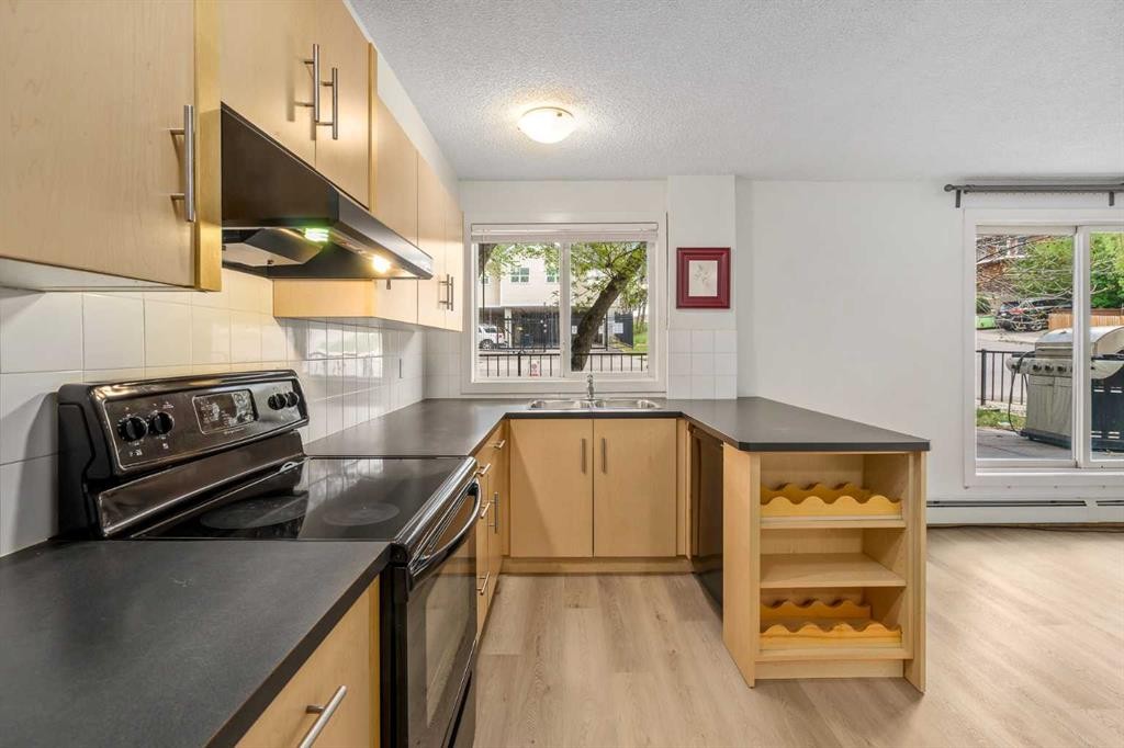101-655 Meredith Road Ne, Calgary, AB - Indoor Photo Showing Kitchen With Double Sink