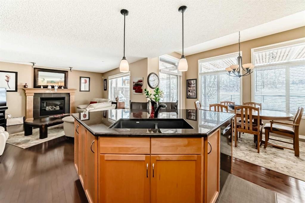 41 Kincora Drive Nw, Calgary, AB - Indoor Photo Showing Kitchen With Fireplace With Double Sink