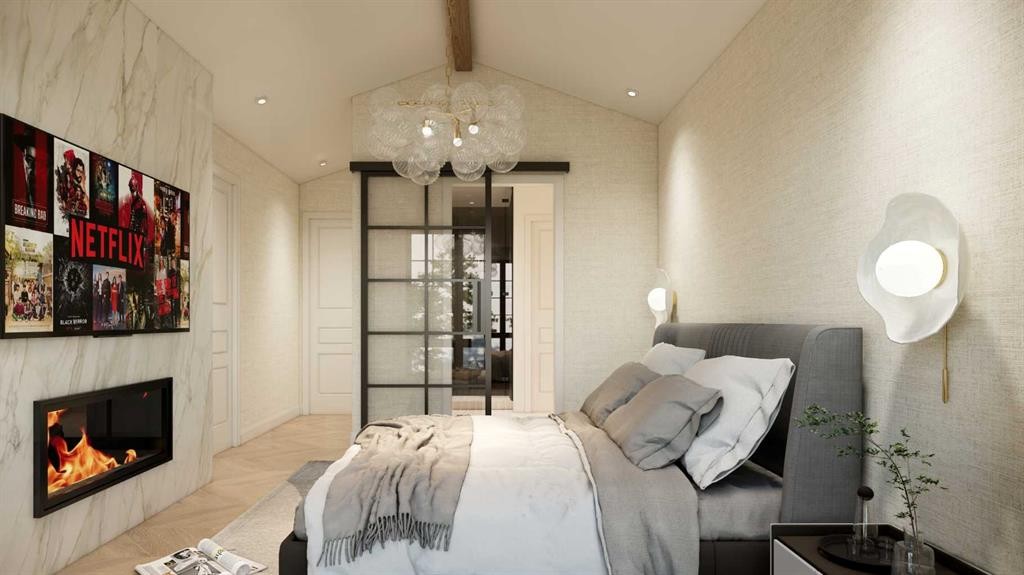 2320 54 Avenue Sw, Calgary, AB - Indoor Photo Showing Bedroom With Fireplace