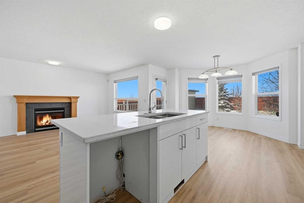 165 Saddlecrest Way Ne, Calgary, AB - Indoor Photo Showing Kitchen With Fireplace With Double Sink