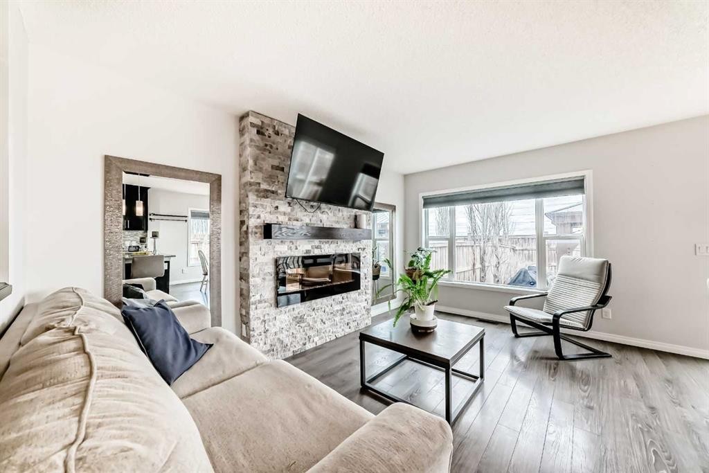 289 Auburn Meadows Place Se, Calgary, AB - Indoor Photo Showing Living Room With Fireplace