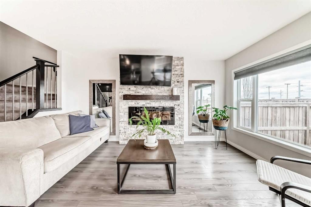 289 Auburn Meadows Place Se, Calgary, AB - Indoor Photo Showing Living Room With Fireplace