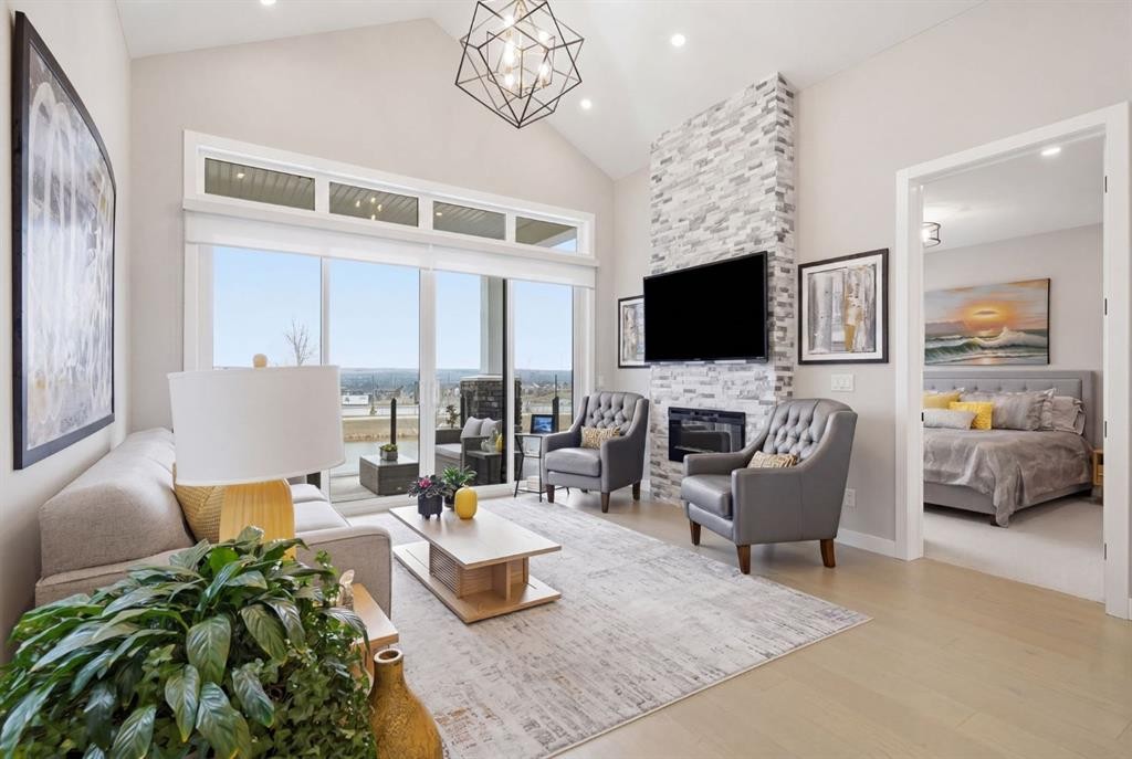 408 Crestridge Common Sw, Calgary, AB - Indoor With Fireplace