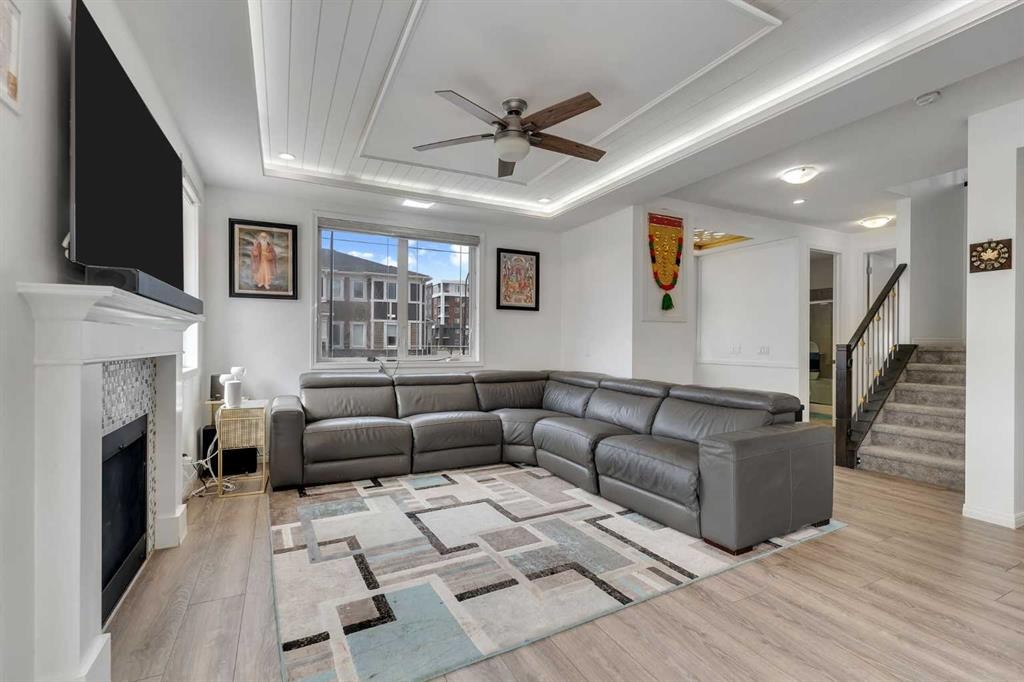 112 Cityside Terrace Ne, Calgary, AB - Indoor Photo Showing Living Room With Fireplace
