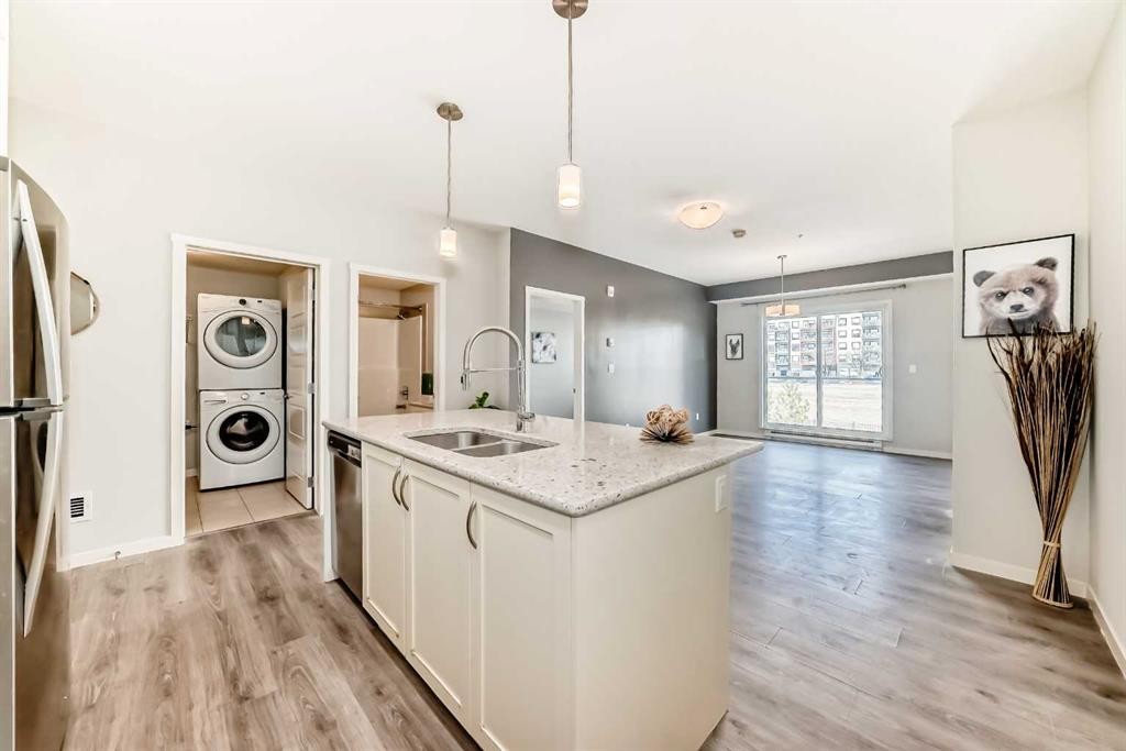 215-20 Seton Park, Calgary, AB - Indoor Photo Showing Kitchen With Double Sink